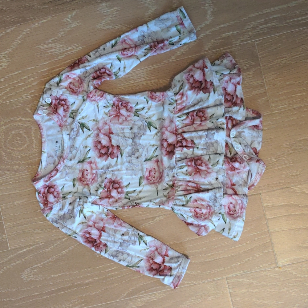 Floral Pink Long-Sleeve Ruffle Baby Dress Bodysuit